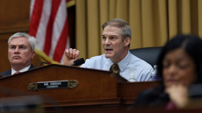 U.S. Rep. Jim Jordan (R-OH), Chairman of the House Judiciary Committee, asks questions during a hearing featuring the testimony of Special Counsel Robert Hur about Hur’s inquiry into President Biden's handling of classified documents, on Capitol Hill in Washington, U.S., March 12, 2024. REUTERS/Leah Millis