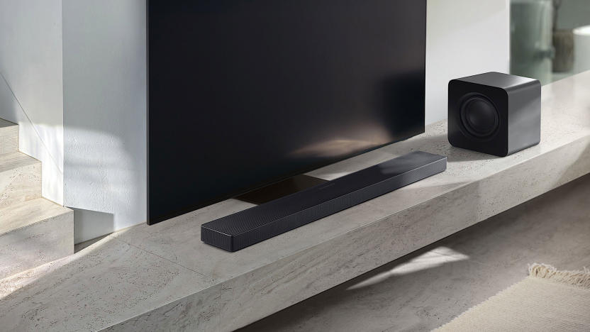 Samsung's QS700F can sit on a shelf or be mounted flat on a wall. 