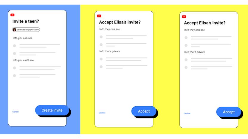 Screenshots of how parents can link their accounts with their teens'.