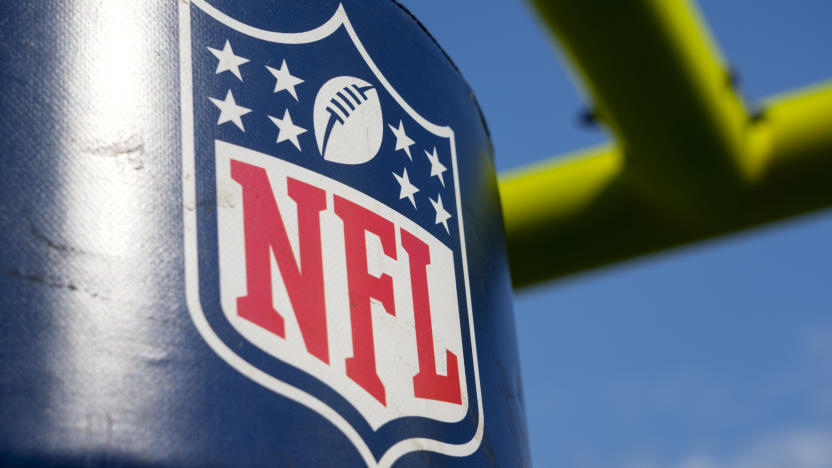 Aug 24, 2024; Green Bay, Wisconsin, USA;  General view of the NFL logo on a goalpost during warmups prior to the game between the Baltimore Ravens and Green Bay Packers at Lambeau Field. Mandatory Credit: Jeff Hanisch-USA TODAY Sports