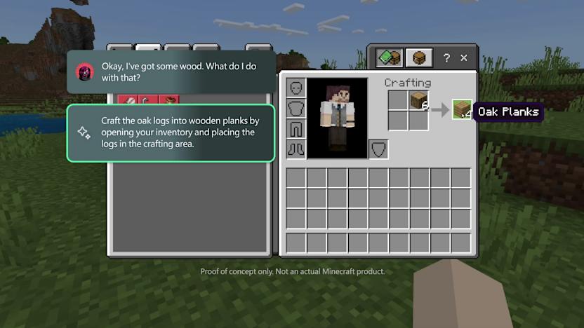 Minecraft and the AI bot in action.
