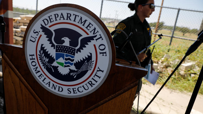 FILE PHOTO: The seal of the U.S. Department of Homeland Security is seen in Del Rio, Texas, U.S., September 19, 2021. REUTERS/Marco Bello/File Photo