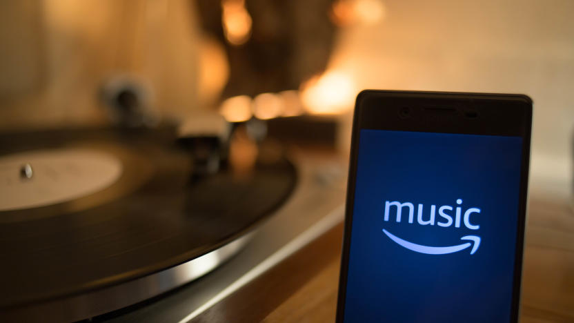 BANGKOK, THAILAND - 2019/01/09:  In this photo illustration, the Amazon Music application seen displayed on an Android smartphone with a vintage turntable in the background. (Photo Illustration by Guillaume Payen/SOPA Images/LightRocket via Getty Images)
