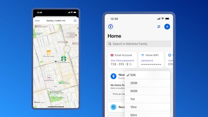 Promo images for 1Password's Nearby Items feature