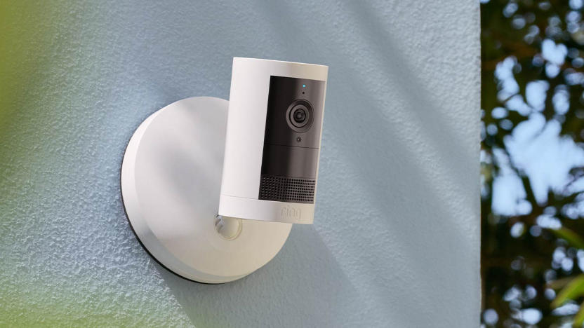 Promotional image of Ring's Outdoot Cam Plus mounted on an outside wall