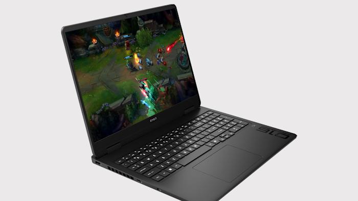 Angled photo of the HP Omen 16 Slim gaming laptop.