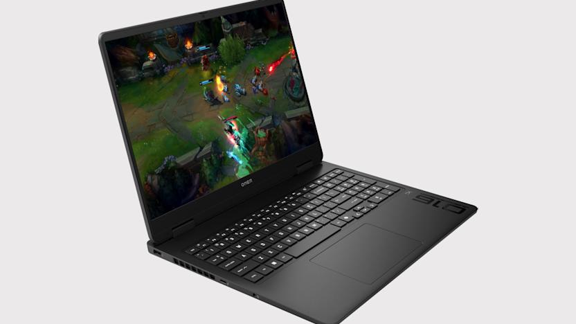 Angled photo of the HP Omen 16 Slim gaming laptop.