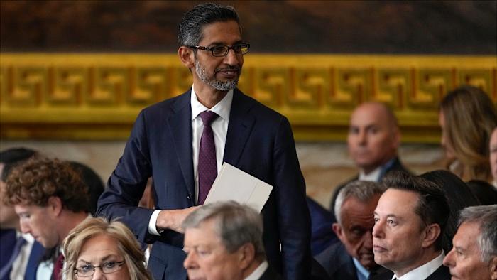 WASHINGTON, DC - JANUARY 20:  Google CEO Sundar Pichai arrives for the inauguration of President Donald Trump at the U.S. Capitol Rotunda on January 20, 2025 in Washington, DC. Donald Trump takes office for his second term as the 47th president of the United States. (Photo by Julia Demaree Nikhinson - Pool/Getty Images)