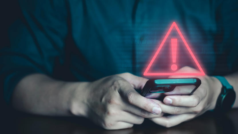 Emergency warning alert alarm on Smartphone, Data network protection, Virus alarm.