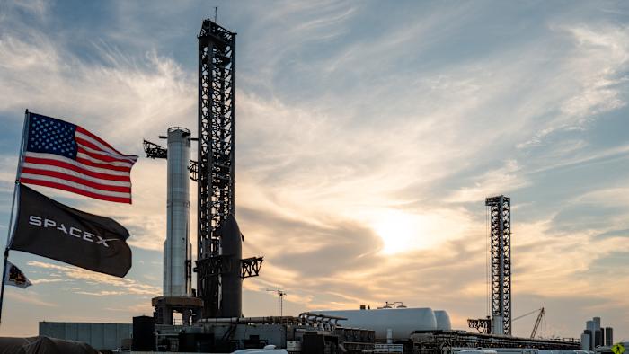BOCA CHICA BEACH, TEXAS - MARCH 03: SpaceX Starship Flight 8 is stationed near Orbital Launch Pad A ahead of launch at Boca Chica beach on March 03, 2025 in Boca Chica Beach, Texas. The FAA (Federal Aviation Administration) has granted clearance for the operation, with SpaceX Starship Flight 8 being on target to launch tomorrow evening. (Photo by Brandon Bell/Getty Images)