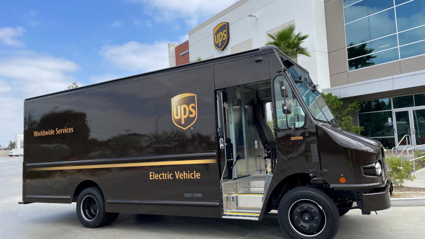 FILE PHOTO: United Parcel Service's (UPS) newly launched electric delivery truck is seen in Compton, California, U.S., September 13, 2023. REUTERS/Lisa Baertlein/File Photo