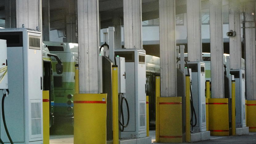 ABB Group EV chargers for electric buses are seen at an L.A. City Transportation Department (LADOT) DASH transit bus maintenance facility in downtown Los Angeles, California, U.S., August 21, 2021.  REUTERS/Bing Guan