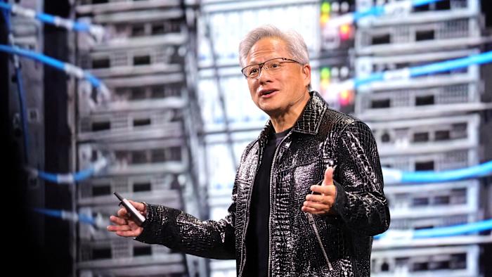 FILE PHOTO: Nvidia CEO Jensen Huang gives a keynote address at CES 2025, an annual consumer electronics trade show, in Las Vegas, Nevada, U.S. January 6, 2025.  REUTERS/Steve Marcus/File Photo
