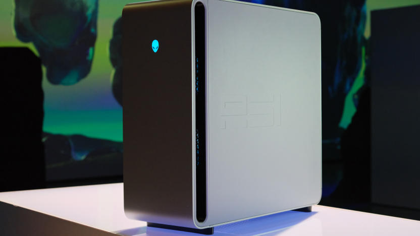Photo of the Alienware Area-51 desktop (2025) on a display table.