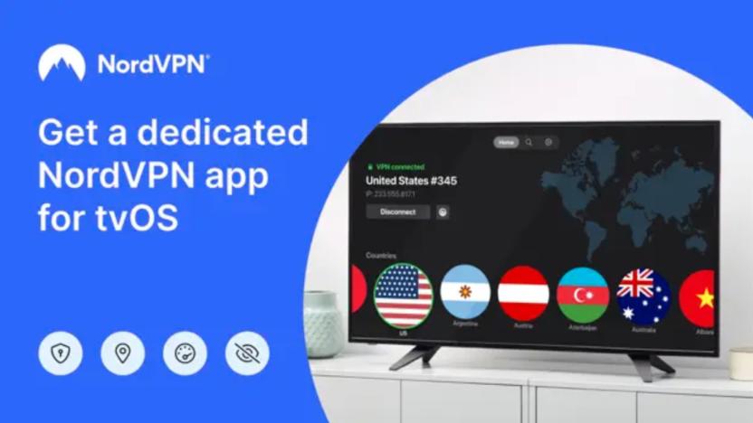 An ad for the service showing a tv on a desk using the VPN.