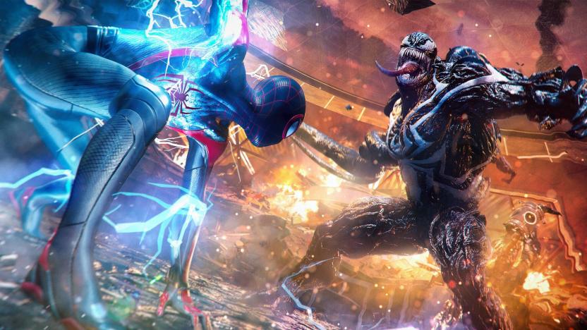 An electrified Spider-Man faces venom in Marvel's Spider-Man 2.