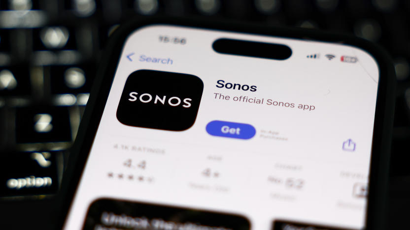 A laptop keyboard and Sonos on App Store displayed on a phone screen are seen in this illustration photo taken in Krakow, Poland on October 1, 2024. (Photo by Jakub Porzycki/NurPhoto via Getty Images)