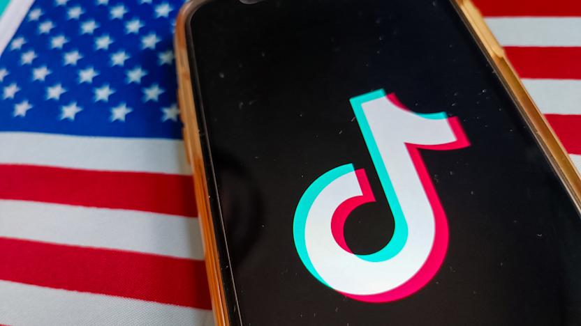 Illustration of Tik Tok, France, March 7, 2025. TikTok is a mobile application for sharing short creative videos. TikTok is developed by the Chinese company ByteDance. Flag of the United States, USA ((Stars and Stripes, stars and stripes, The Star-Spangled Banner). (Photo by Riccardo Milani / Hans Lucas / Hans Lucas via AFP) (Photo by RICCARDO MILANI/Hans Lucas/AFP via Getty Images)          