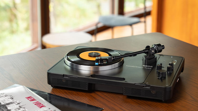 Korg's Handytraxx Tube is a portable turntable with built-in speakers and the company's Nutube tech.