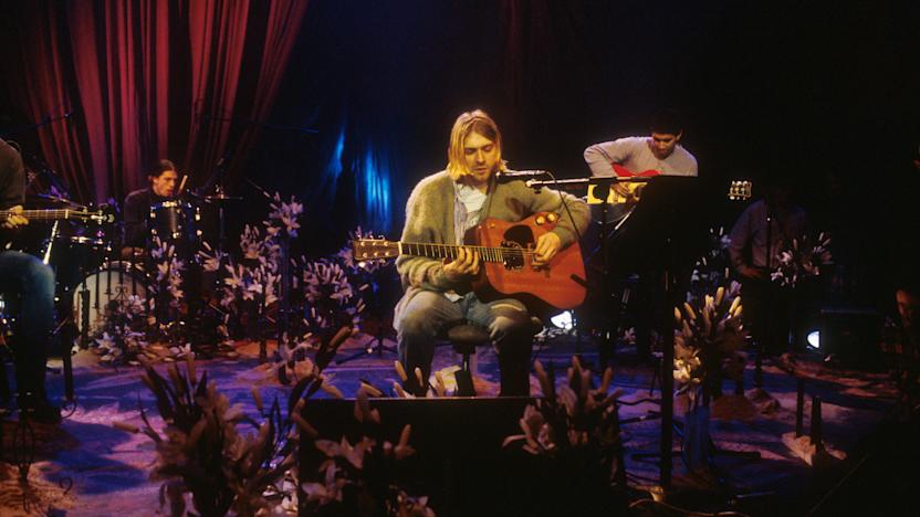 Kurt Cobain and Nirvana during the taping of MTV Unplugged at Sony Studios in New York City, 11/18/93. Photo by Frank Micelotta.  *** Special Rates Apply *** Call for Rates ***