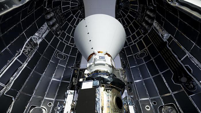 A spacecraft on a stand.
