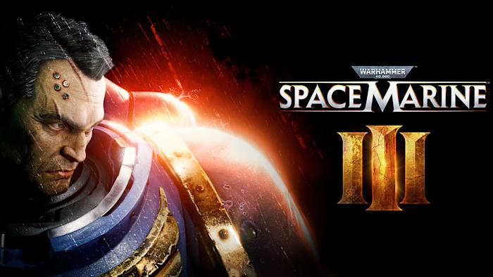 Space Marine 2's protagonist Lieutenant Titus looks to the right of the frame. 