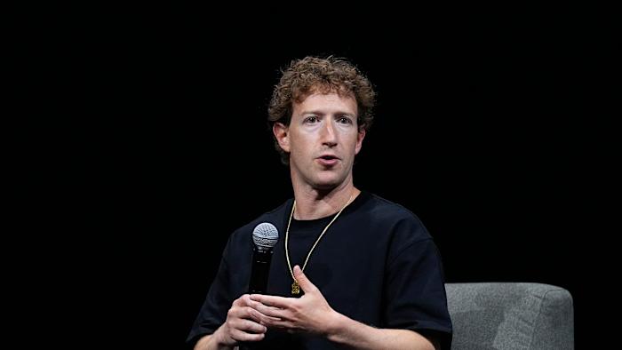 Mark Zuckerberg, chief executive officer of Meta, makes a point during an appearance at SIGGRAPH 2024, the premier conference on computer graphics and interactive techniques, Monday, July 29, 2024, in the Colorado Convention Center in downtown Denver. (AP Photo/David Zalubowski)