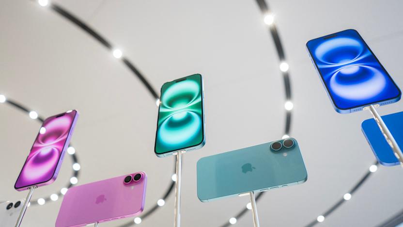 New models of the Apple iPhone 16 are displayed after Apple's "It's Glowtime" event in Cupertino, California, September 9, 2024. Apple on Monday announced a new iPhone built for generative artificial intelligence as it seeks to boost sales and show it is keeping up in the technology race. (Photo by Nic Coury / AFP) (Photo by NIC COURY/AFP via Getty Images)