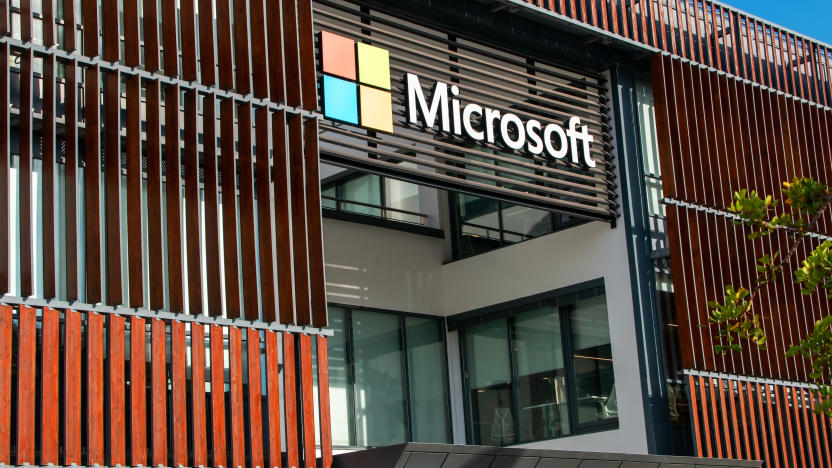 Microsoft logo and text sign of Microsoft company office