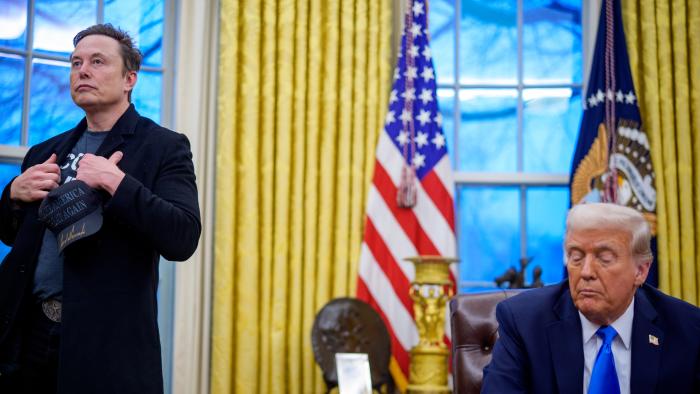 WASHINGTON, DC - FEBRUARY 11: Tesla and SpaceX CEO Elon Musk and U.S. President Donald Trump appear during an executive order signing in the Oval Office at the White House on February 11, 2025 in Washington, DC. Trump is to sign an executive order implementing the Department of Government Efficiency's (DOGE) "workforce optimization initiative," which, according to Trump, will encourage agencies to limit hiring and reduce the size of the federal government. (Photo by Andrew Harnik/Getty Images)